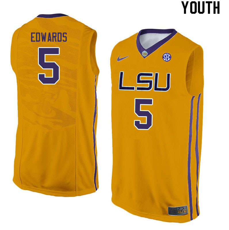 Youth #5 Parker Edwards LSU Tigers College Basketball Jerseys Sale-Yellow